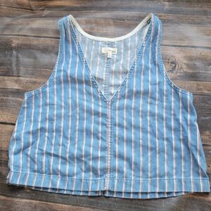 Striped Blue V-Neck Sleeveless Crop Top